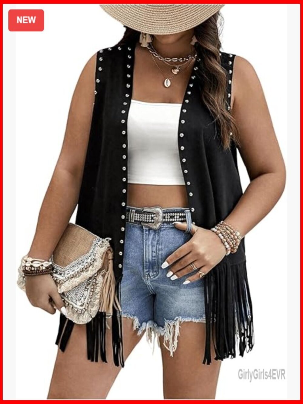 Plus Size Faux Suede Vest with Fringe Tassels Western Style Sleeveless